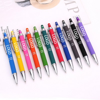 Custom Metal Click Action Double Ring Ballpoint Pen w/Stylus